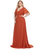 Long Chiffon Empire Waist Bridesmaid Dress with Short Flutter Sleeves - thumbnail
