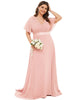 Long Chiffon Empire Waist Bridesmaid Dress with Short Flutter Sleeves - thumbnail