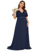 Long Chiffon Empire Waist Bridesmaid Dress with Short Flutter Sleeves - thumbnail