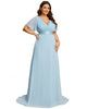 Long Chiffon Empire Waist Bridesmaid Dress with Short Flutter Sleeves - thumbnail
