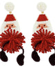 Seed Bead Pom Pom Santa Earrings in Red - thumbnail