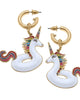 Women'S Unicorn Pool Float Enamel Earrings in White Multi - thumbnail