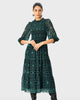 Floral medallion print georgette smocked dress - thumbnail