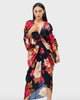 Ruched front floral print satin kaftan - thumbnail