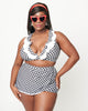 Unique Vintage Black & White Gingham Halter Swim Top - thumbnail
