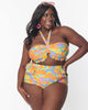 Unique Vintage Happy Groovy Rainbow Twist Front Halter Swim Top - thumbnail