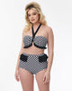 Unique Vintage Black & White Bias Gingham Twist Front Halter Swim Top - thumbnail