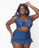 Unique Vintage Navy & Pink Pin Dot Totally Tied Up Swim Top - thumbnail