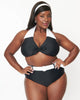 Unique Vintage Black & White Halter Swim Top - thumbnail