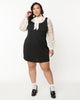 Smak Parlour Plus Size Black & White Floral Bow Neck Shift Dress - thumbnail