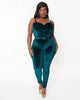 Unique Vintage Teal Velvet Jumpsuit - thumbnail