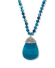Round Genuine Blue Agate Crystal Accented Silvertone Drop Necklace 34 Inch - thumbnail
