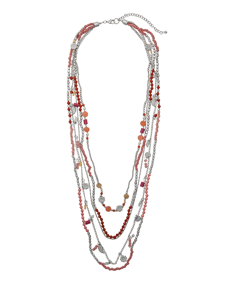 Isabelle Layered Necklace | Silver / Magenta