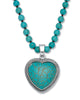 Genuine Turquoise Antiqued Silvertone Heart Pendant Necklace, 34 inches - thumbnail