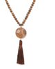 Round Genuine Brown Jasper Goldtone Bezel Set Cabochon Beaded Necklace 34 Inch - thumbnail