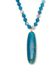Genuine Blue Agate Cabochon Goldtone Drop Necklace, 34 inches - thumbnail