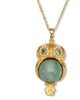Round Cut Genuine Green Jade 18k Gold-plated Owl Pendant Necklace, 18 inches - thumbnail