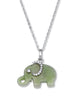Genuine Green Jade CZ Silvertone Elephant Pendant Necklace, 18 inch Chain - thumbnail