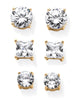 9.20 TCW Round and Princess-Cut Cubic Zirconia Goldtone 3-Pair Stud Earring Set - thumbnail