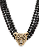 Onyx and Crystal Leopard Beaded Necklace in Yellow Goldtone - thumbnail