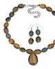Genuine Jasper and Tiger's Eye Silvertone Necklace and Earrings Set - thumbnail