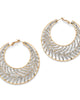 Round Crystal Goldtone Leaf Hoop Earrings 2 1/3" - thumbnail