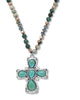 Genuine Jasper, Amazonite and Freshwater Pearl Silvertone Cross Necklace 32 Inch - thumbnail