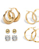 4 Cttw. 5-Pair CZ Stud & Hoop Set Goldtone & Gold Ion Plated Stainless Steel - thumbnail