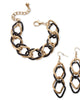 Double Curb-Link Bracelet and Drop Earrings Set in Goldtone and Black Ruthenium - thumbnail