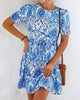 Alicia Printed Short Sleeve Dress in Blue - thumbnail
