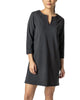 3/4 Sleeve Split Neck Dress in Black - thumbnail