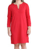 3/4 Sleeve Split Neck Dress in Ruby - thumbnail