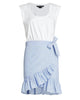 Addyson Ruffled Wrap Skirt Cotton Mini Dress in White/Blue - thumbnail