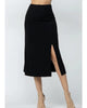 Side Ruched Midi Skirt in Black - thumbnail