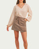 Criss-Cross Asymmetrical Corduroy Skirt in Washed Mocha - thumbnail