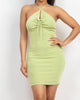 Ruched Keyhole Bodycon Dress in Lime Green - thumbnail