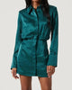 Ruth Satin Shirt Mini Dress in Hunter Green - thumbnail