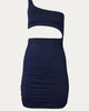 One-Shoulder Ruched Cutout Mini Dress in Navy - thumbnail