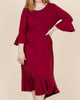 Cropped Bell Sleeve Midi Dress in Burgundy - thumbnail