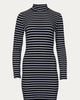 Open-Back Turtleneck Mini Dress in Black Stripe - thumbnail