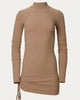 Ribbed-Knit Turtleneck Mini Dress in Camel - thumbnail