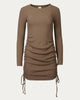 Ruched Ribbed Stretch-Modal Mini Dress in Acorn - thumbnail