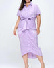Short Sleeve Button Down Midi Dress in Lavender - thumbnail