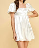 Satin Babydoll Dress in White - thumbnail
