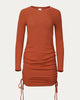 Ruched Ribbed Stretch-Modal Mini Dress in Rust - thumbnail