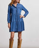 Chambray Roll-Sleeve Shirt Dress in Blue - thumbnail
