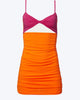Cutout Two-Tone Stretch-Jersey Mini Dress in Neon Orange/Pink - thumbnail