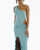 Dhalia One-Shoulder Ribbed Cutout Midi Dress in Turquoise - thumbnail
