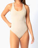 Gia Ribbed Racerback Tank Bodysuit in Khaki - thumbnail