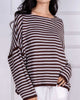 Dropped-Shoulder Striped Knit Sweater in Powder Blue/Brown - thumbnail